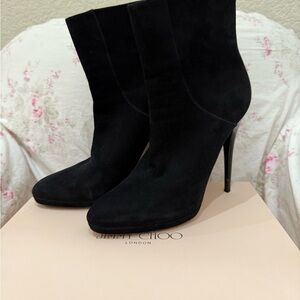 Jimmy Choo Classic Black Suede Heeled Boots